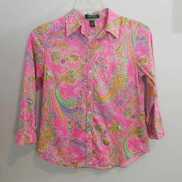 Ralph Lauren Paisley Floral Bright Button Down PM Petite Medium - Picture 1 of 6